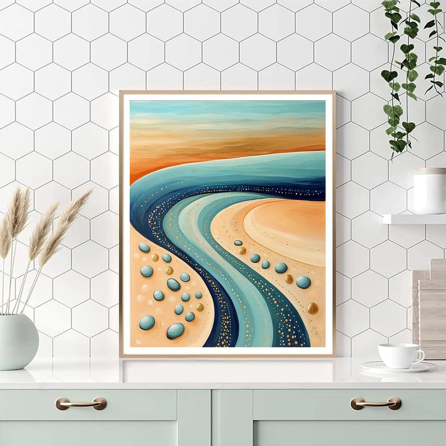 Gustav Klimt Inspired Ornamental Golden Tidal Lagoon Shore paint by number