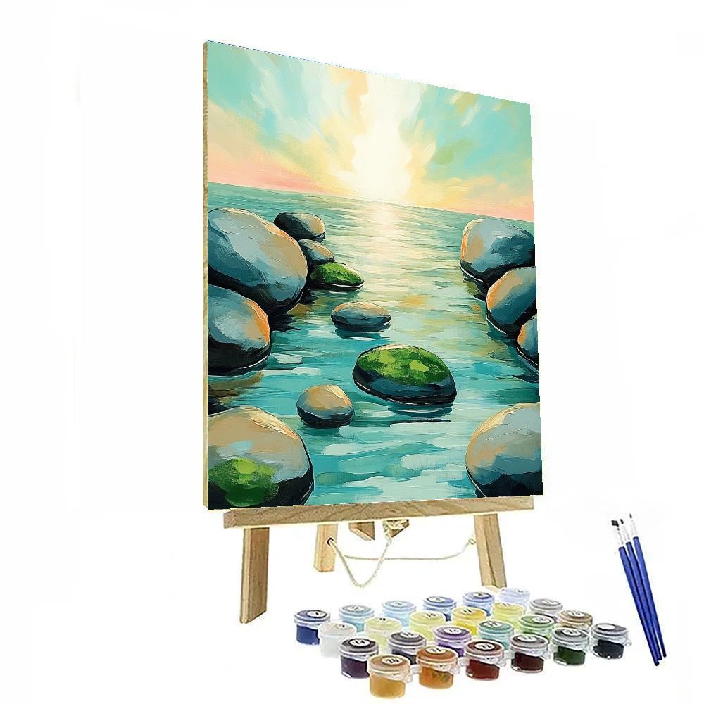 Claude Monet Inspired Luminous Sky Over Sea Garden Rocks Number painting