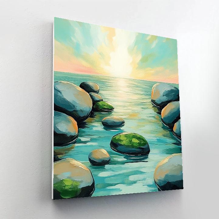 Claude Monet Inspired Luminous Sky Over Sea Garden Rocks Number painting