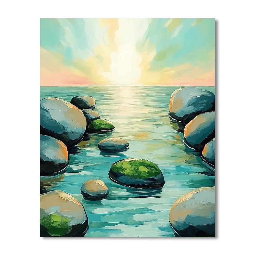 Claude Monet Inspired Luminous Sky Over Sea Garden Rocks Number painting