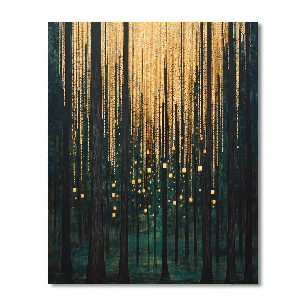 Gustav Klimt Inspired Golden Forest Star Curtain Number painting