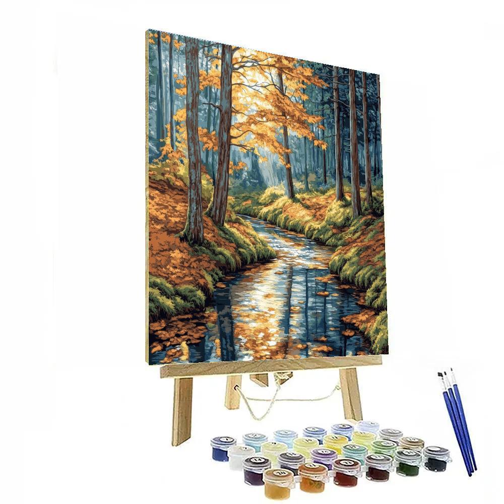 Claude Monet Inspired Golden Stream Through Autumn Woods paint by number