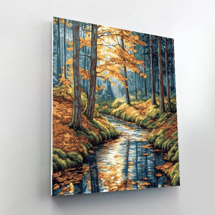 Claude Monet Inspired Golden Stream Through Autumn Woods paint by number