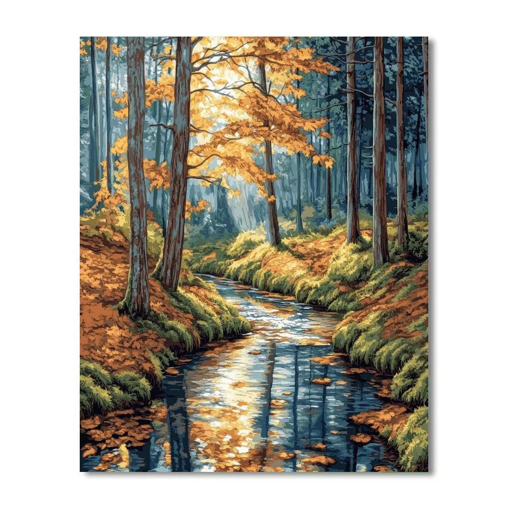 Claude Monet Inspired Golden Stream Through Autumn Woods paint by number