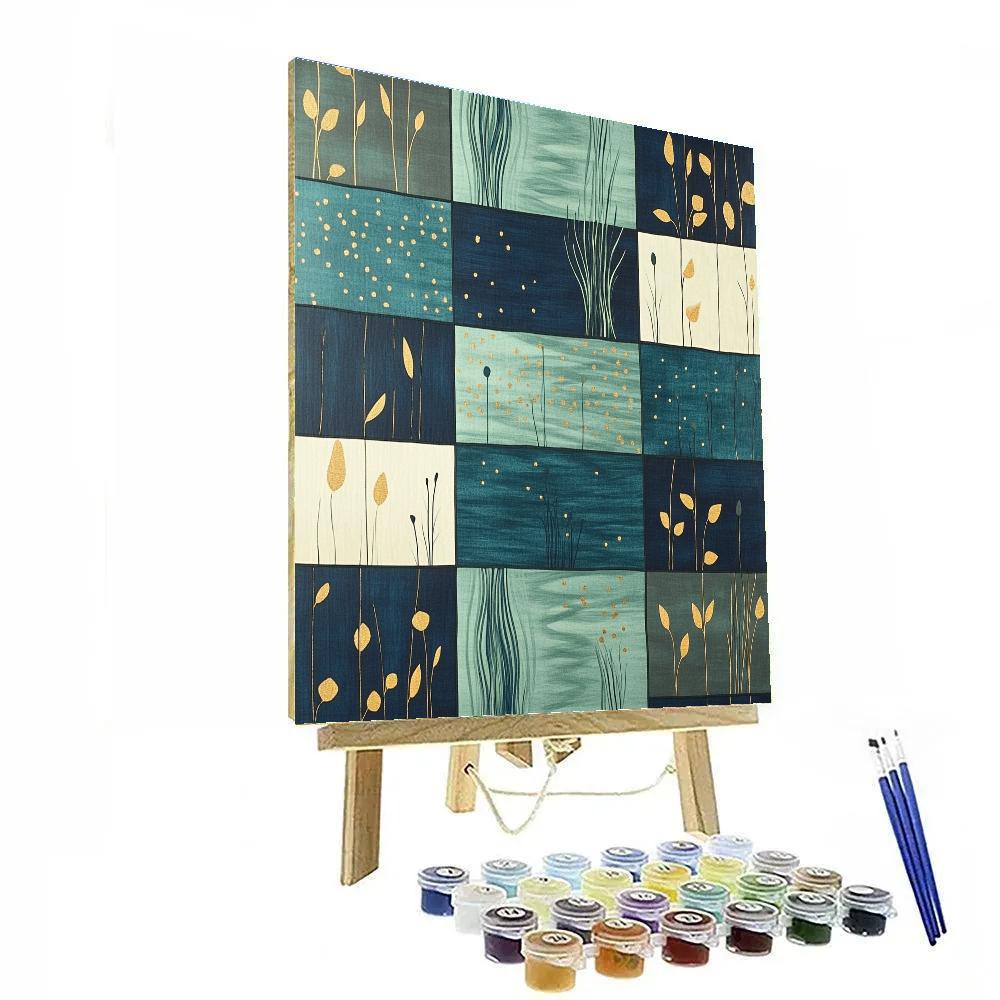 Gustav Klimt Inspired Ornamental Golden Marsh Grid paint by number
