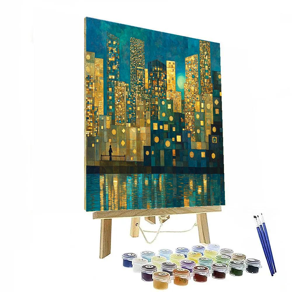Gustav Klimt Inspired Golden City Skyline painting number kit