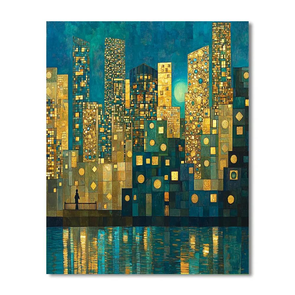 Gustav Klimt Inspired Golden City Skyline painting number kit