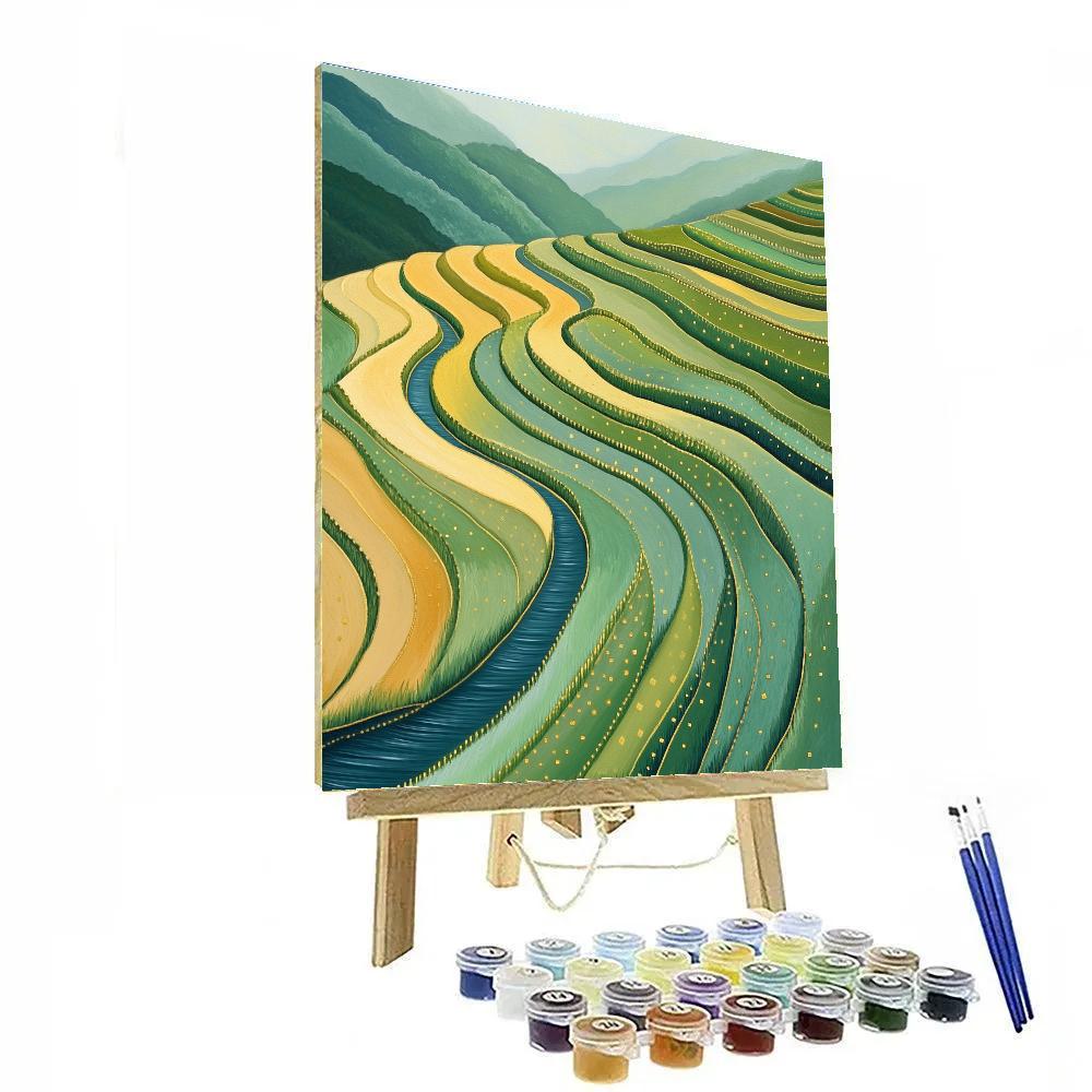 Gustav Klimt Inspired Golden Celestial Rice Terrace Painting by numbers kit