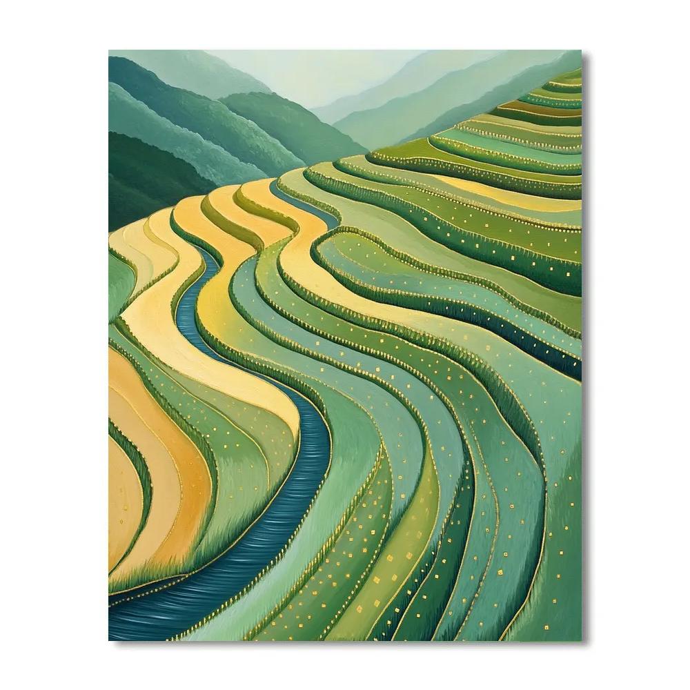 Gustav Klimt Inspired Golden Celestial Rice Terrace Painting by numbers kit