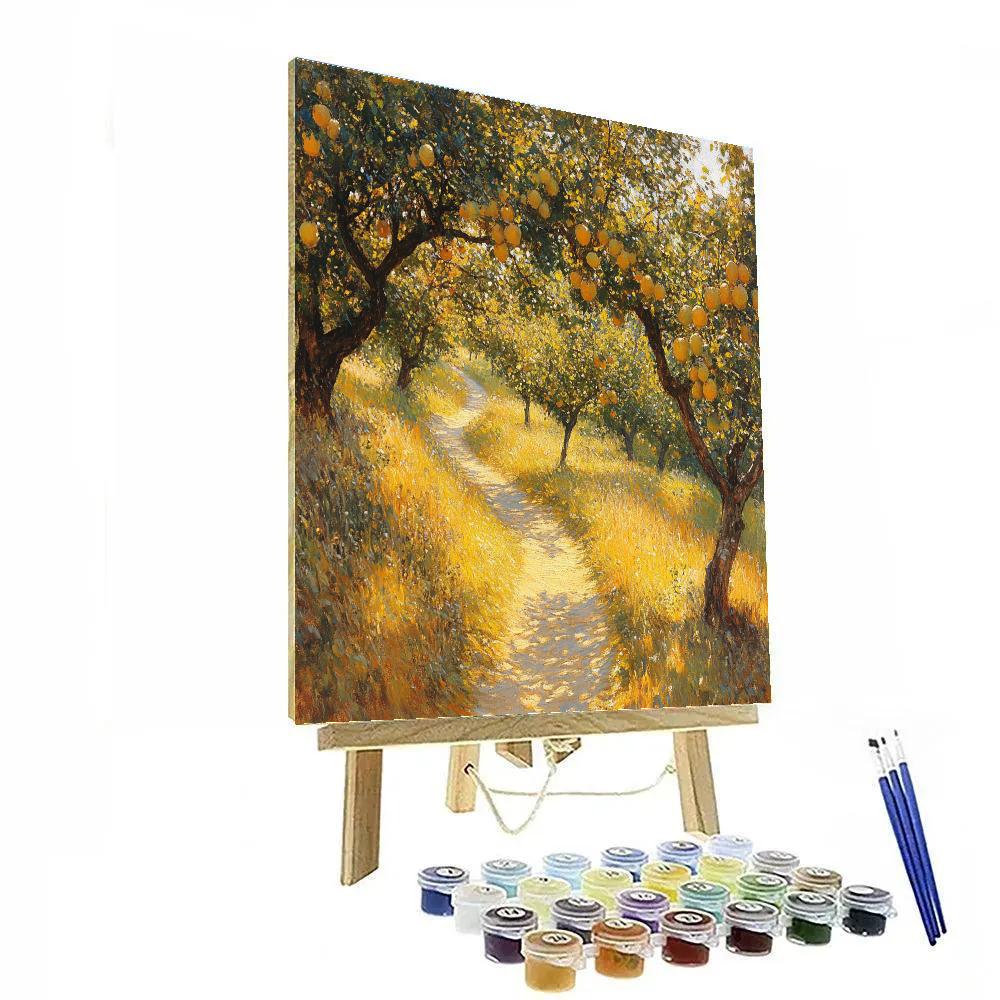 Claude Monet Inspired Orchard Path In Golden Afternoon paint by color