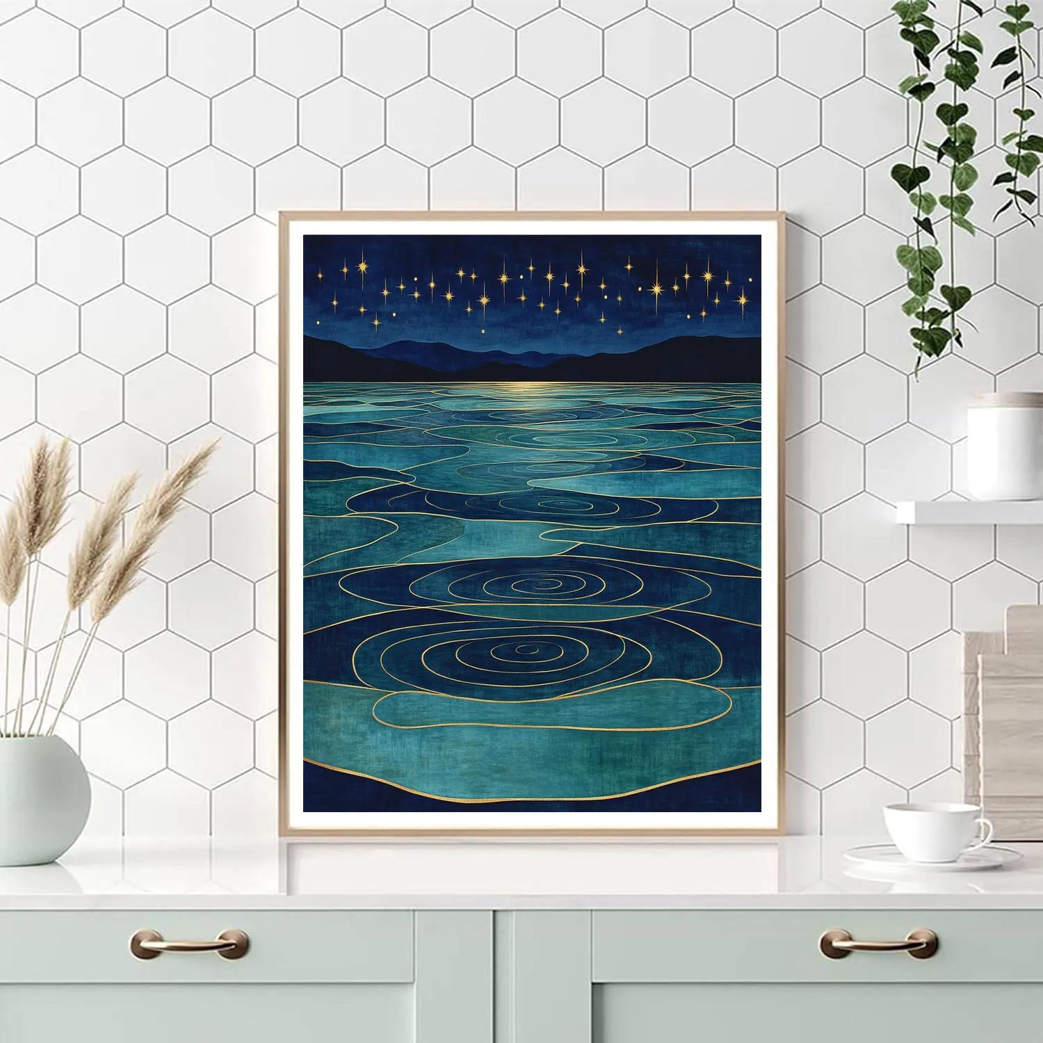 Gustav Klimt Inspired Ornamental Star Ripple Lake Surface Paint by numbers kits