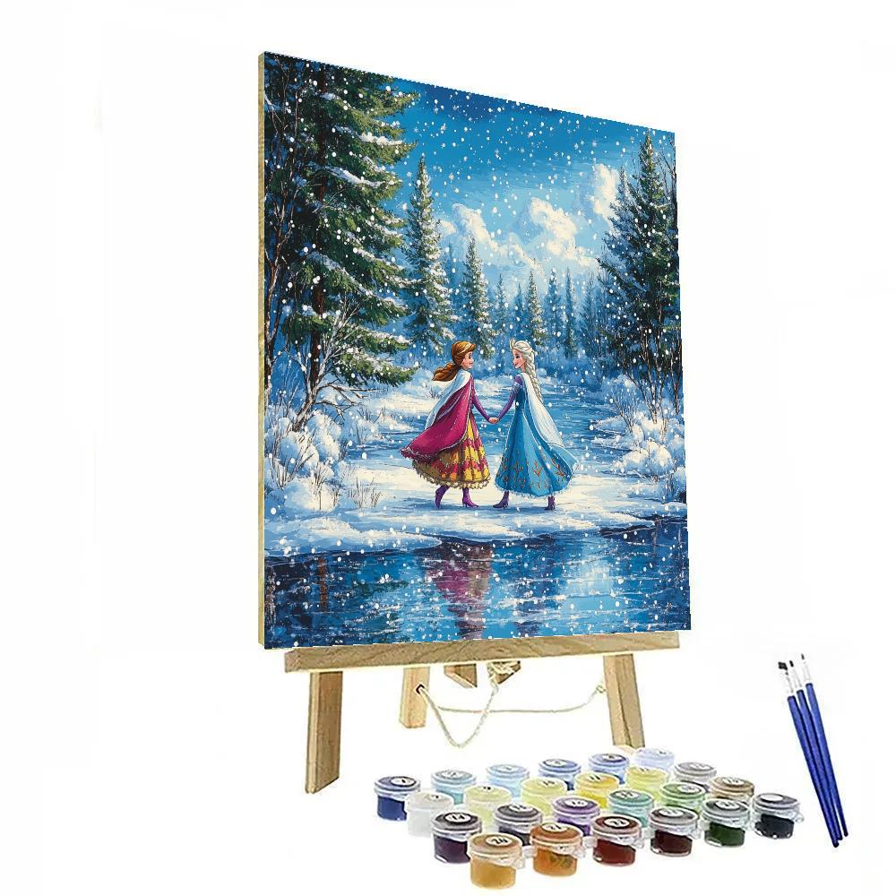 Anna And Elsa’s Frozen Lake Walk Disney Inspired Paint by numbers art