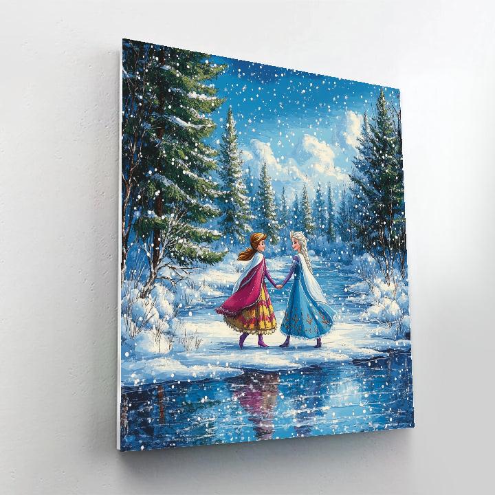 Anna And Elsa’s Frozen Lake Walk Disney Inspired Paint by numbers art