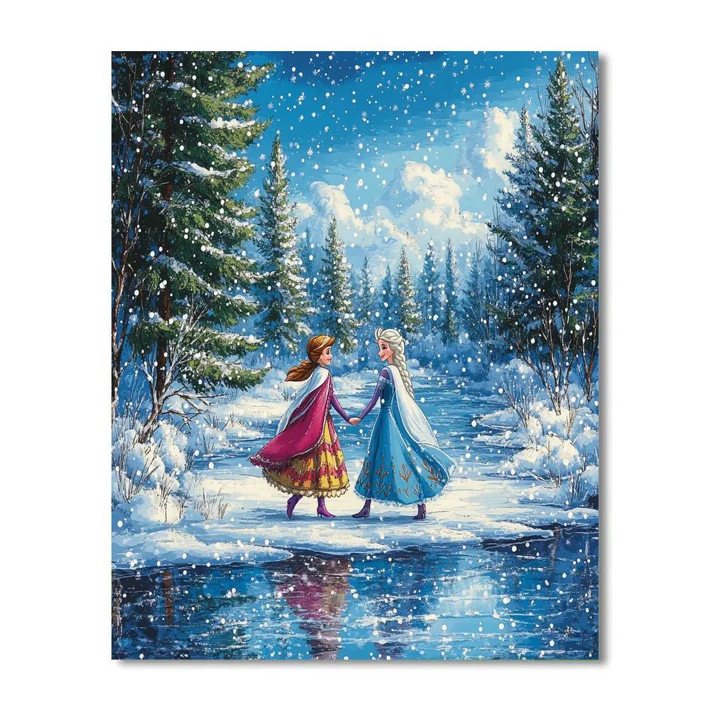 Anna And Elsa’s Frozen Lake Walk Disney Inspired Paint by numbers art