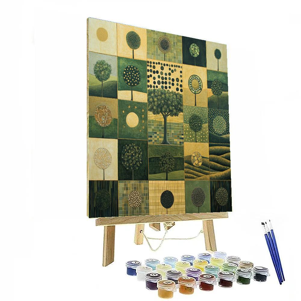 Gustav Klimt Inspired Golden Orchard Quilt Landscape DIY paint by numbers