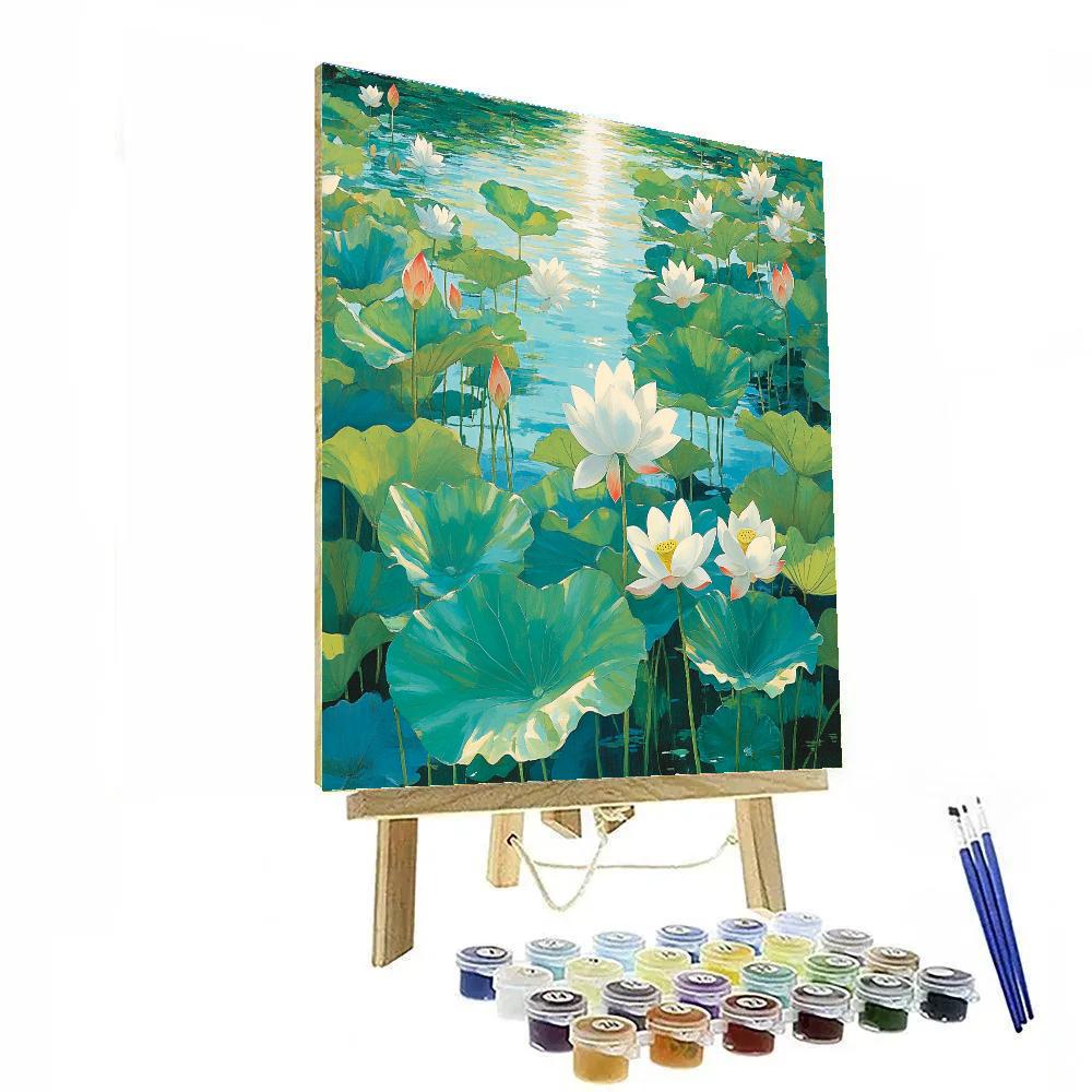 Claude Monet Inspired Sunlit Lotus Reflections At Noon Number painting