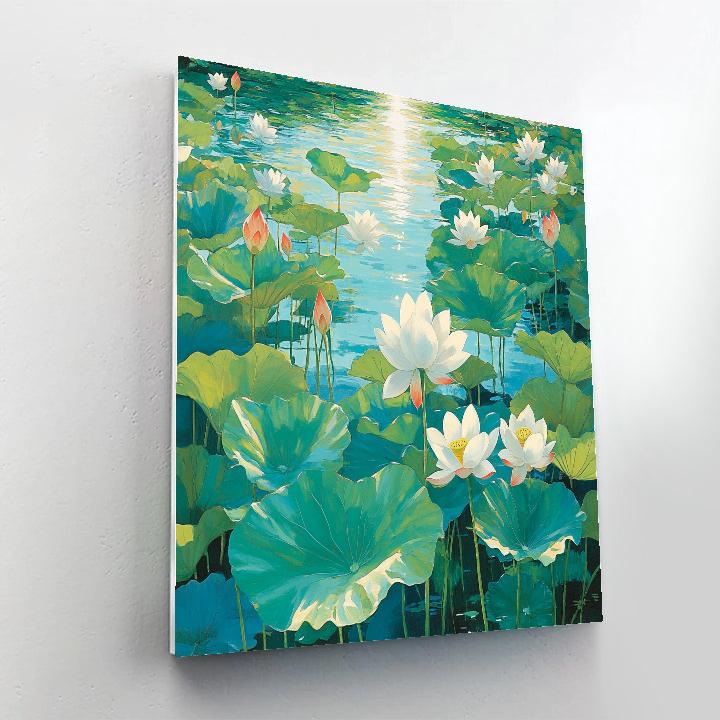Claude Monet Inspired Sunlit Lotus Reflections At Noon Number painting