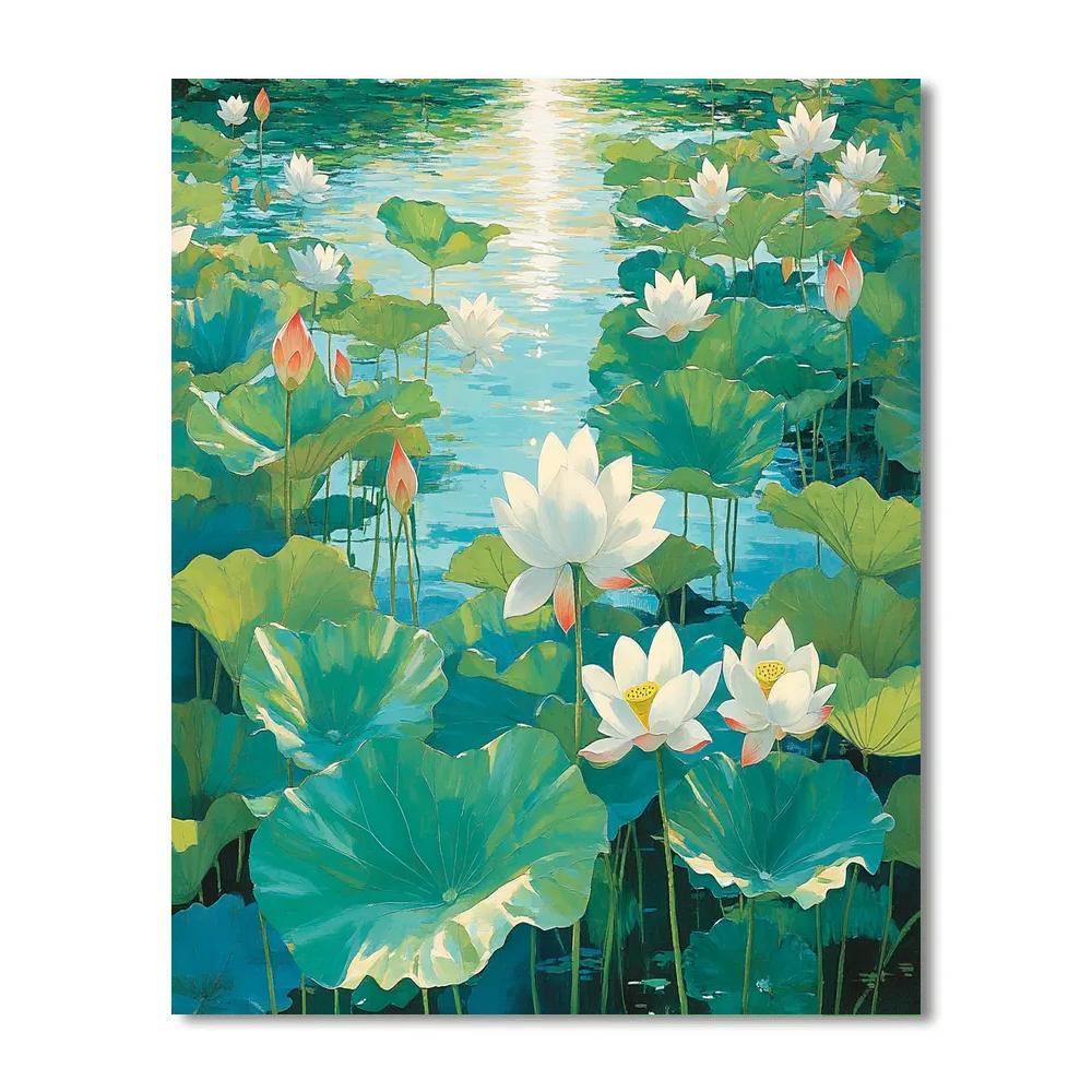Claude Monet Inspired Sunlit Lotus Reflections At Noon Number painting