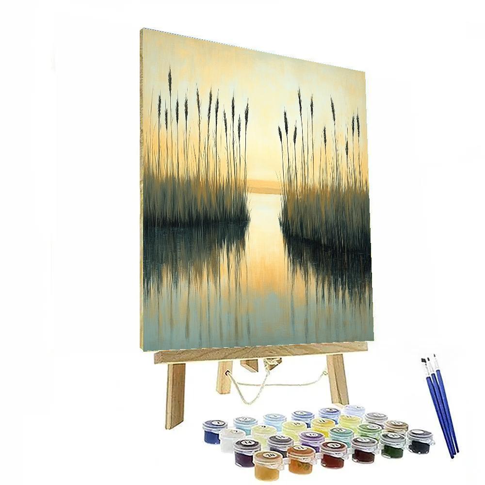 Claude Monet Inspired Pale Gold Sunrise Over Marsh Reeds paint by numbers