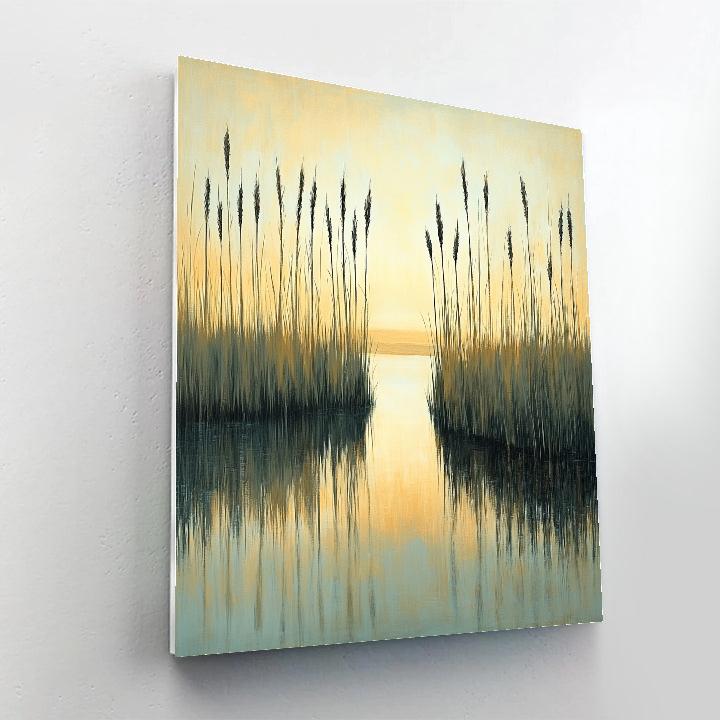 Claude Monet Inspired Pale Gold Sunrise Over Marsh Reeds paint by numbers