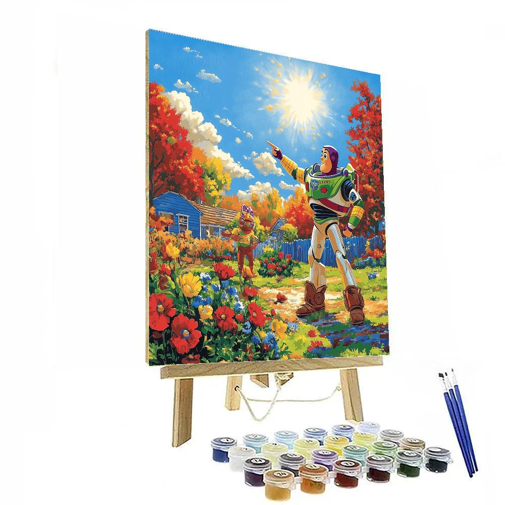 Buzz And Woody’s Backyard Space Mission Disney Inspired DIY paint by numbers