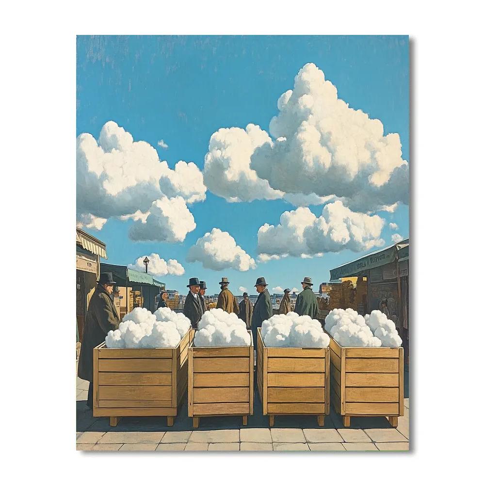 Rene Magritte Inspired Market Of Clouds Paint by numbers kits