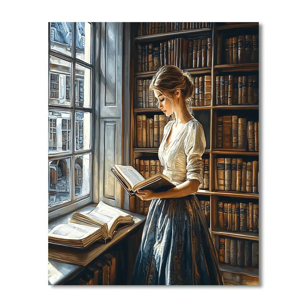 Vermeer Inspired Girl At Library Window Number painting