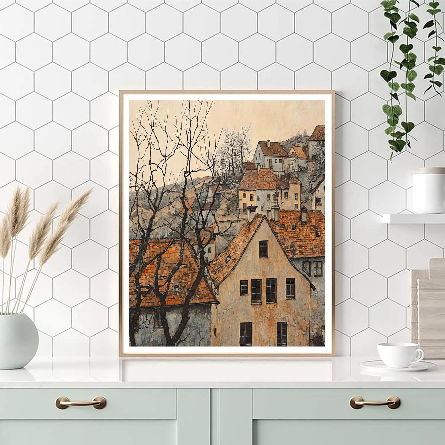 Egon Schiele Inspired City Rooftops In Autumn DIY paint by numbers