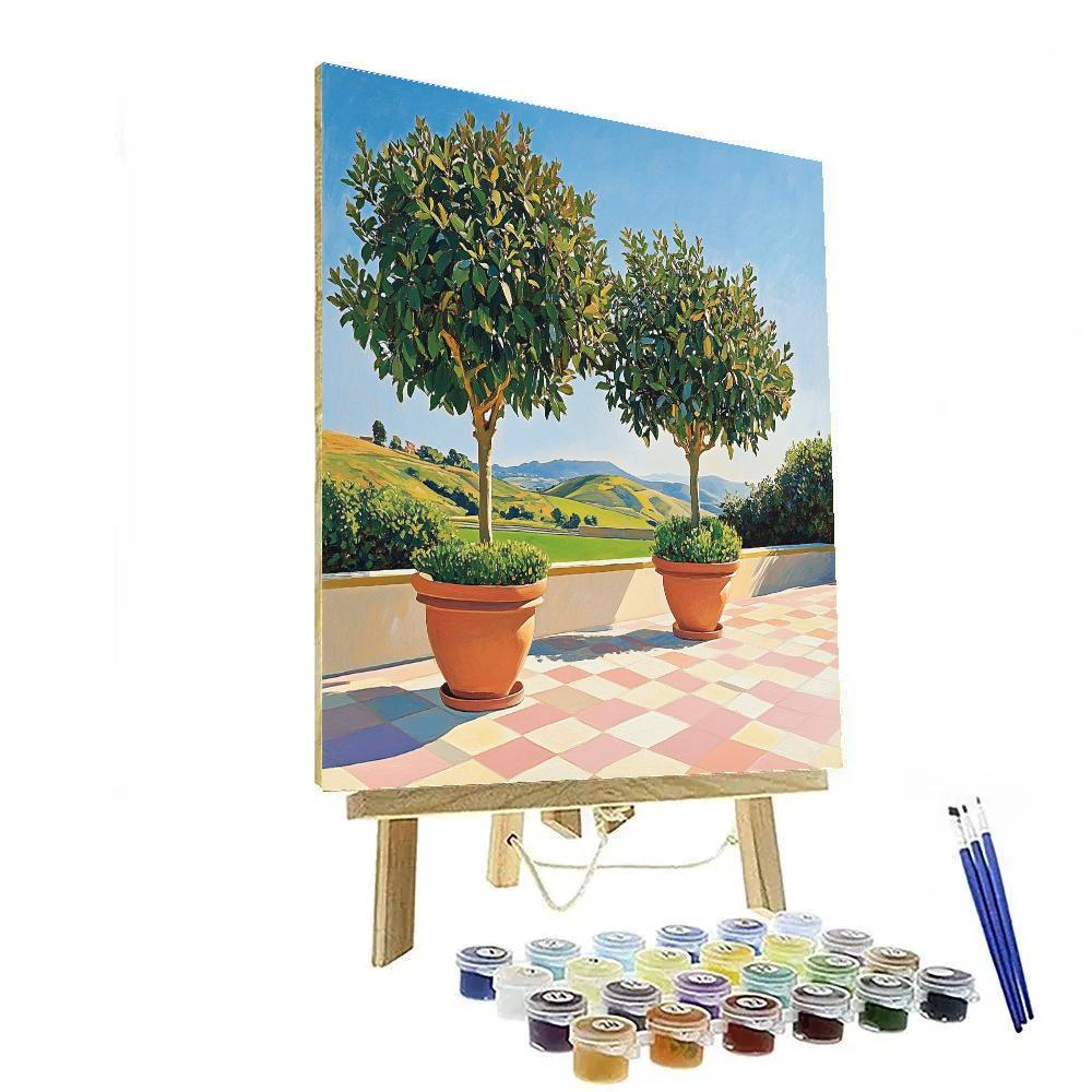 David Hockney Inspired Terrace With Potted Trees Painting by numbers kit