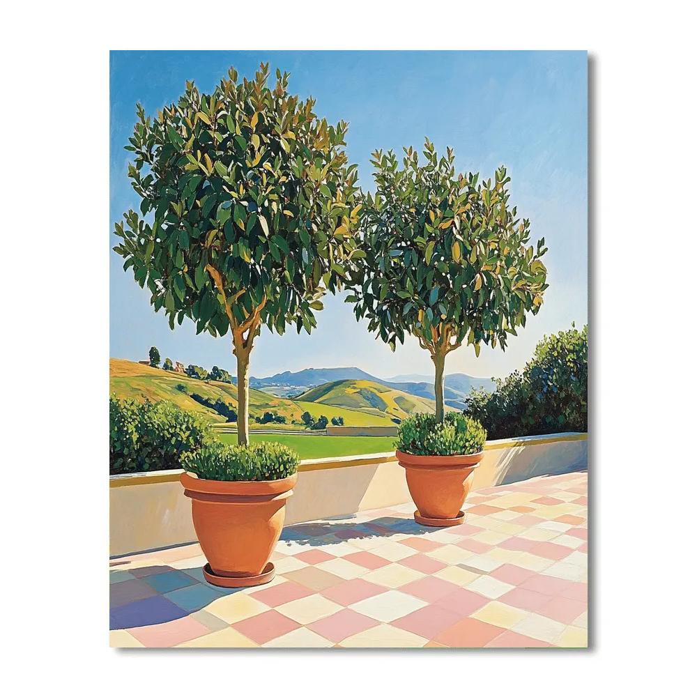 David Hockney Inspired Terrace With Potted Trees Painting by numbers kit