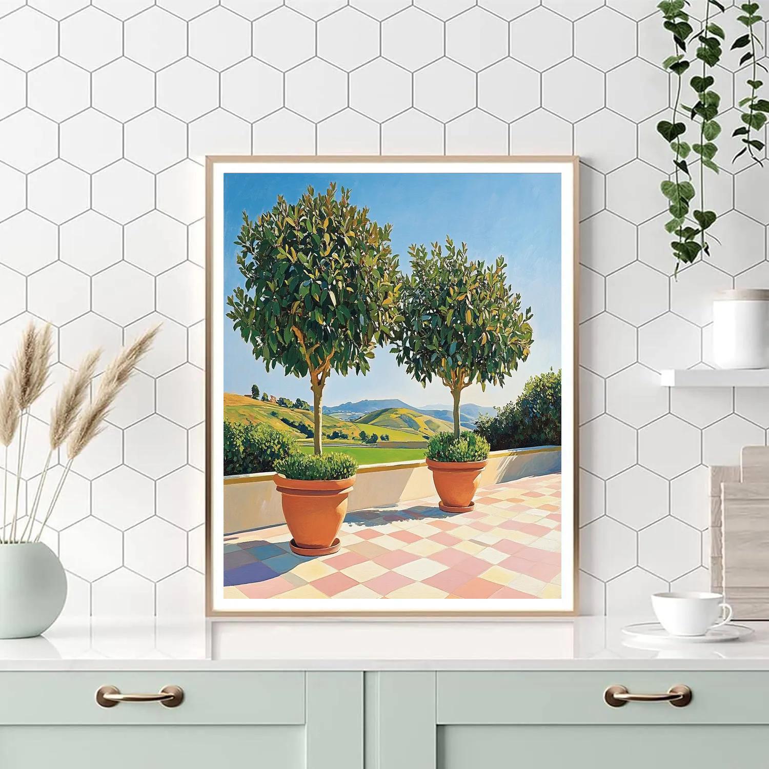 David Hockney Inspired Terrace With Potted Trees Painting by numbers kit
