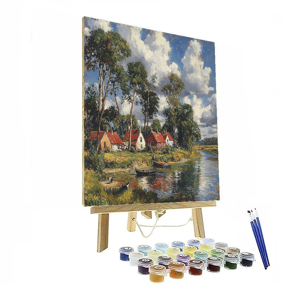 John Constable Inspired Riverside Village Morning Number painting