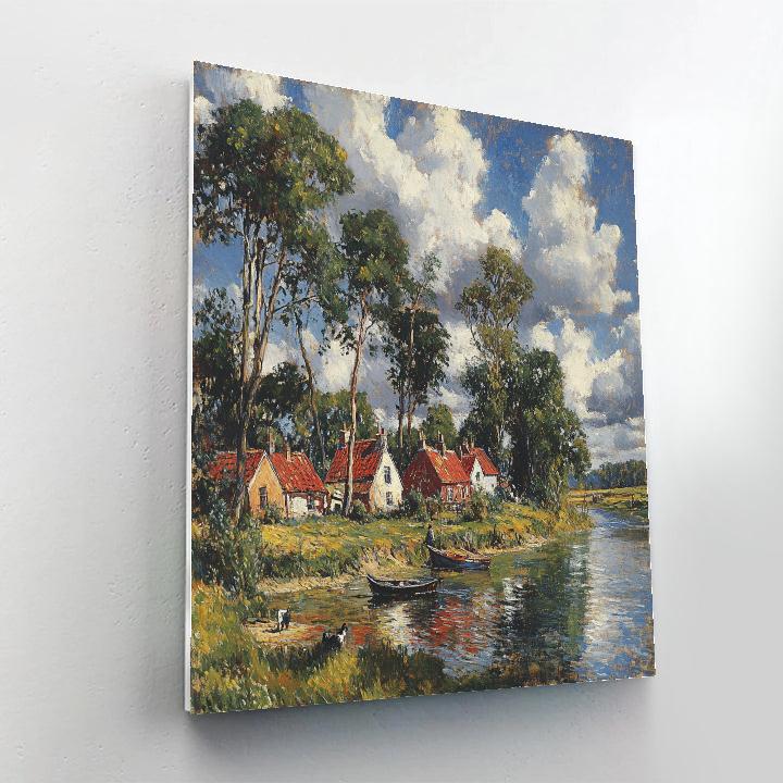 John Constable Inspired Riverside Village Morning Number painting