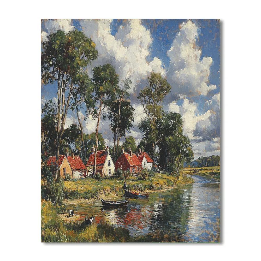 John Constable Inspired Riverside Village Morning Number painting