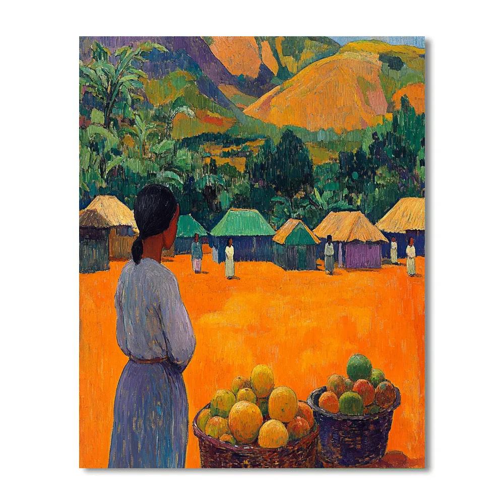 Gauguin Inspired Market In Tropical Village Paint by numbers kits