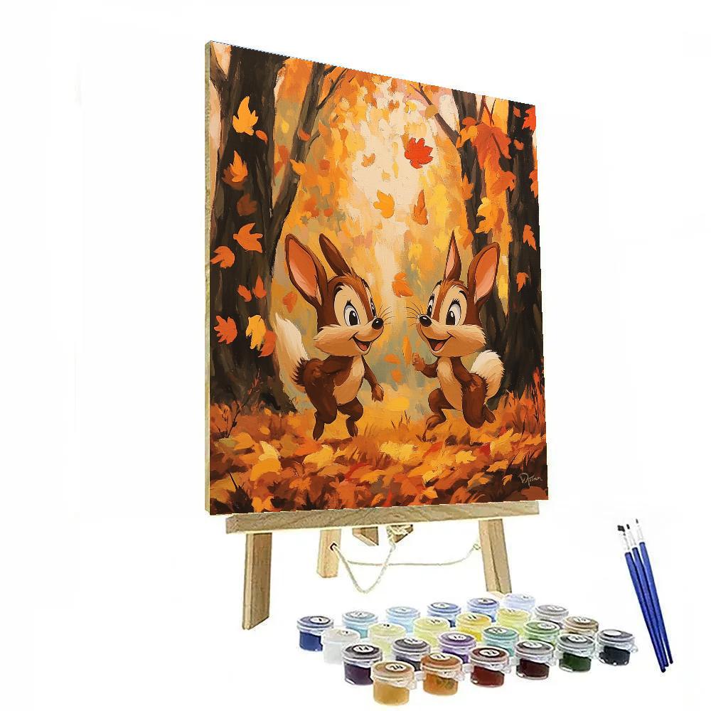 Chip And Dale’s Autumn Leaf Hideaway Disney Inspired Painting by numbers kit