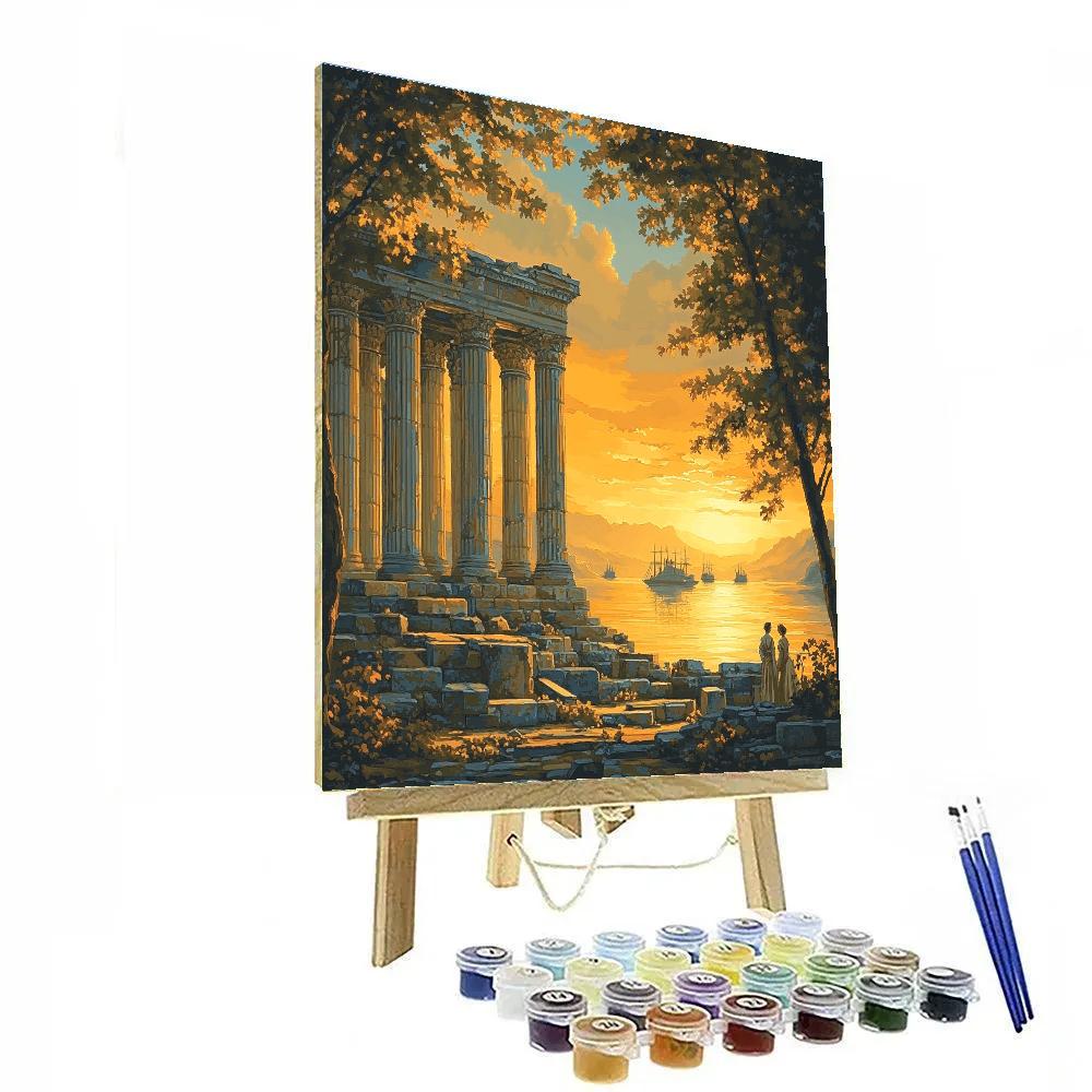 Claude Lorrain Inspired Sunset Over Ruined Temple Painting by numbers kit