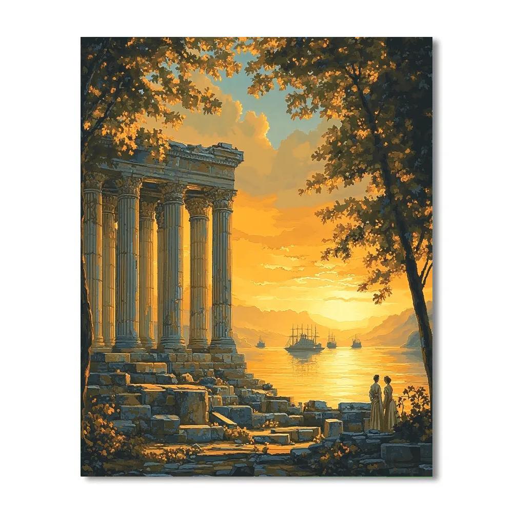 Claude Lorrain Inspired Sunset Over Ruined Temple Painting by numbers kit