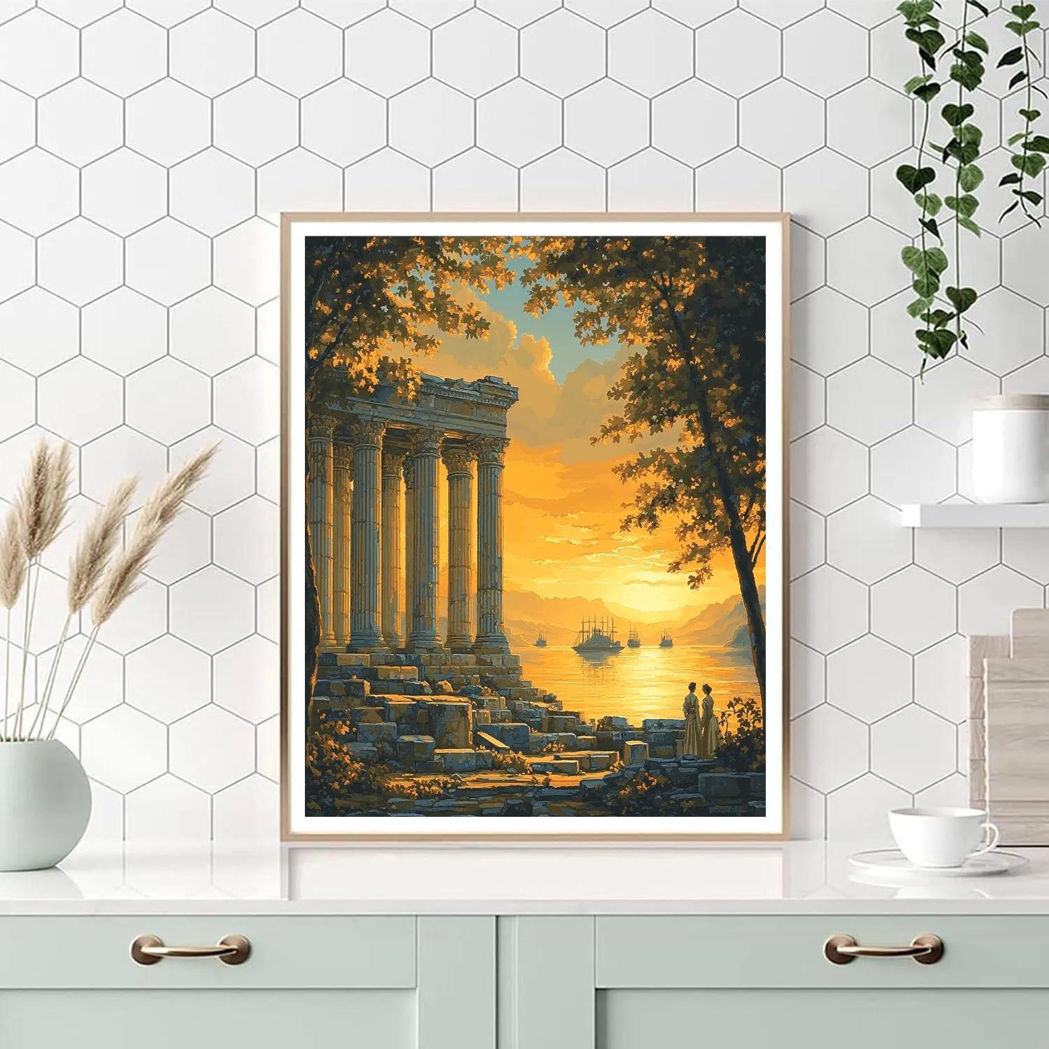 Claude Lorrain Inspired Sunset Over Ruined Temple Painting by numbers kit