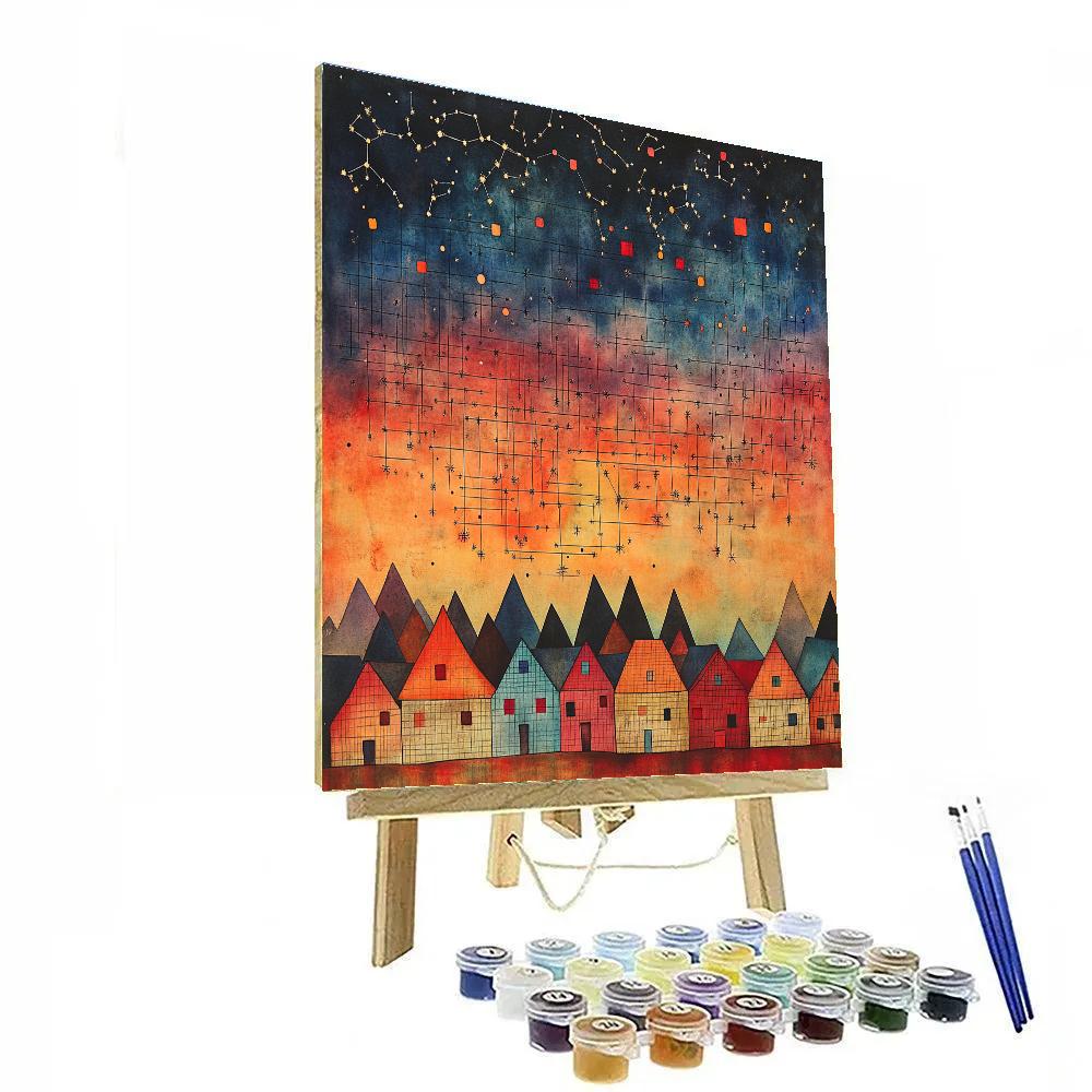 Paul Klee Inspired Starfield Over Village Roofs paint by color