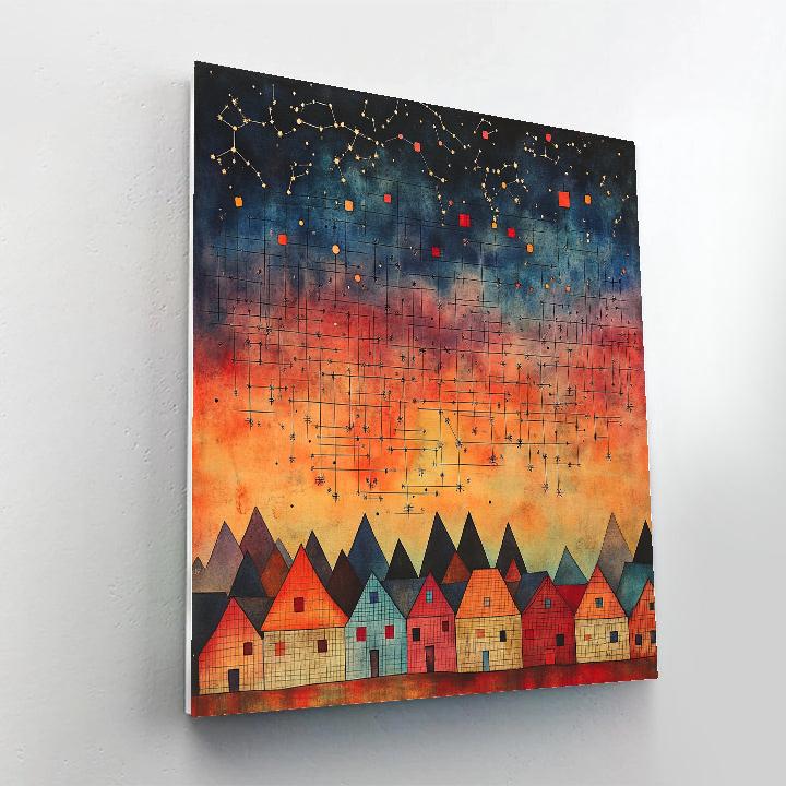 Paul Klee Inspired Starfield Over Village Roofs paint by color