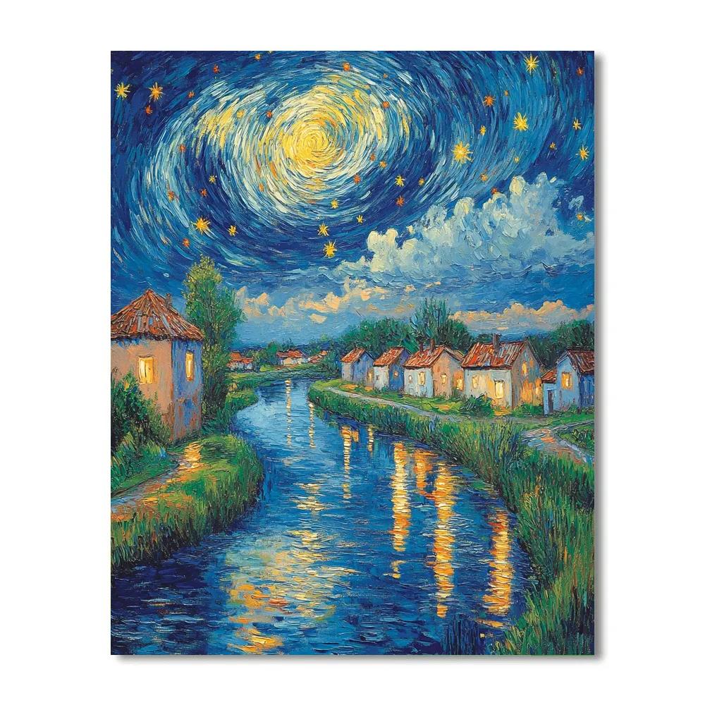 Van Gogh Inspired Starry Village River Painting by numbers kit