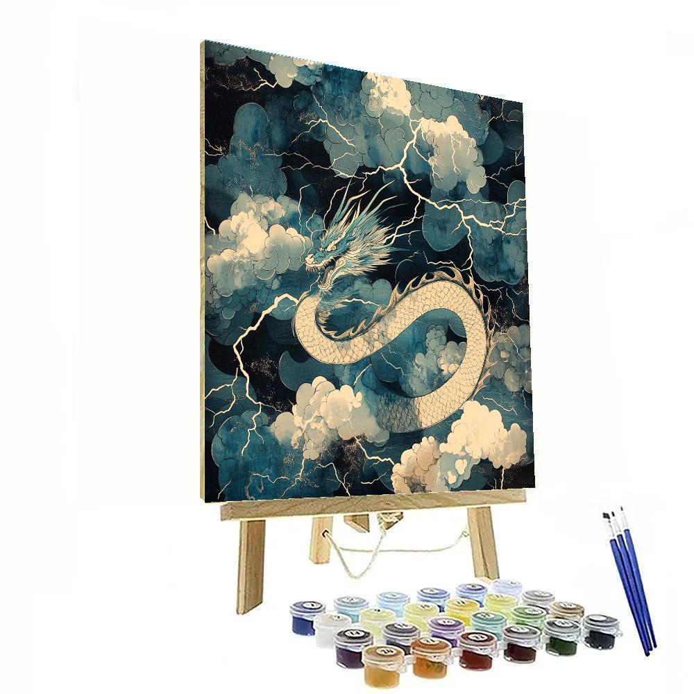 Hokusai Inspired Dragon Among Storm Clouds Painting by numbers kit