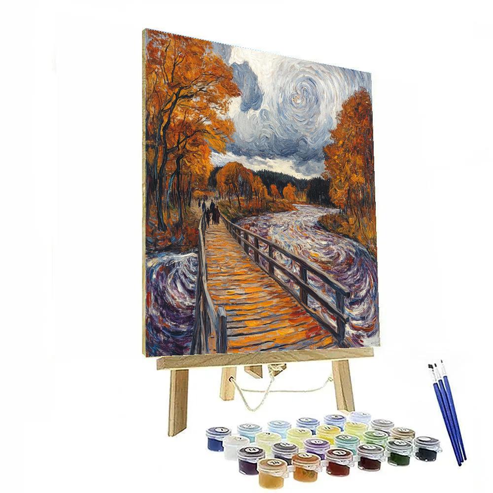Edvard Munch Inspired Bridge In Autumn Rain paint by color