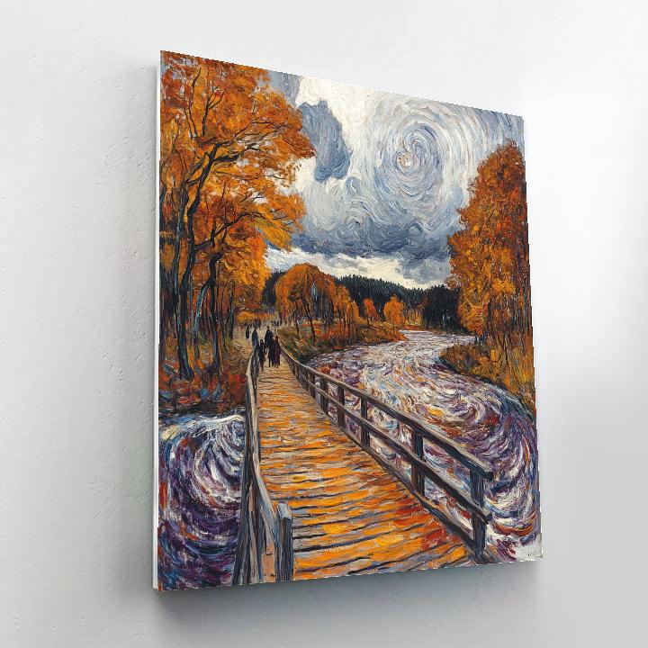 Edvard Munch Inspired Bridge In Autumn Rain paint by color