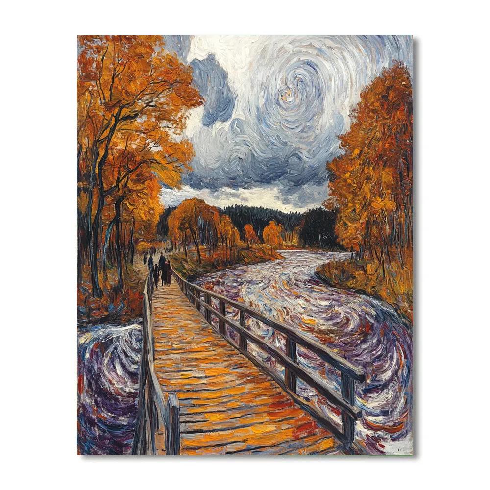 Edvard Munch Inspired Bridge In Autumn Rain paint by color