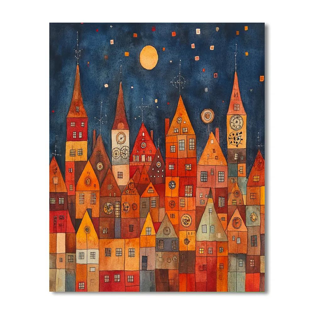 Paul Klee Inspired Clockwork City Night paint by number