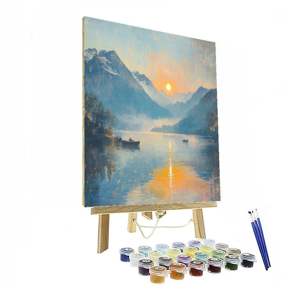 Turner Inspired Sunrise Over Mountain Lake DIY paint by numbers
