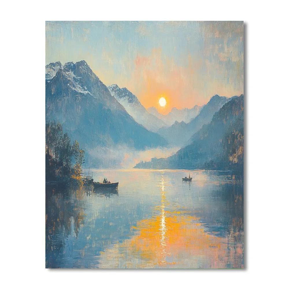 Turner Inspired Sunrise Over Mountain Lake DIY paint by numbers