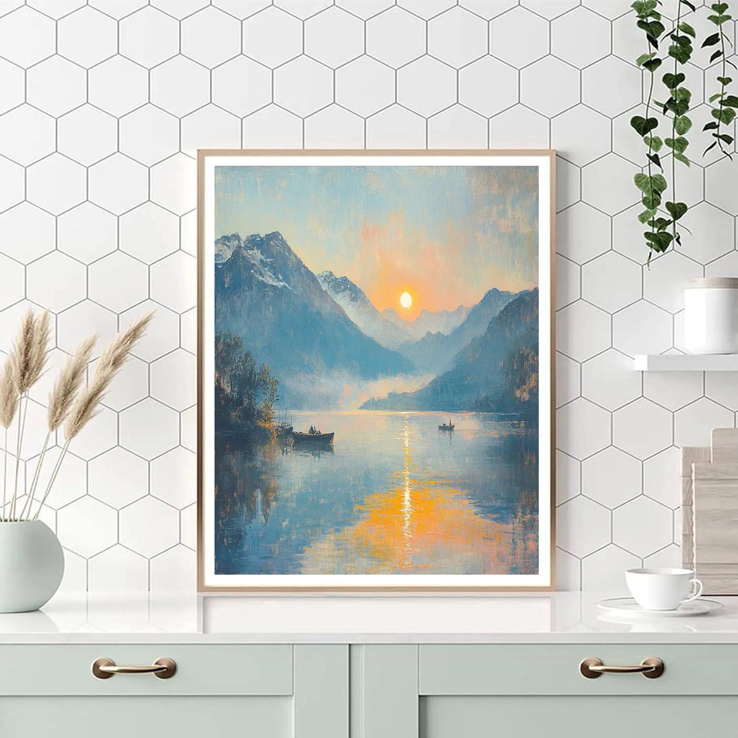 Turner Inspired Sunrise Over Mountain Lake DIY paint by numbers
